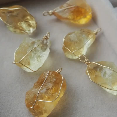 Olivenorma Natural Citrine Wire Wrap Pendant Necklace