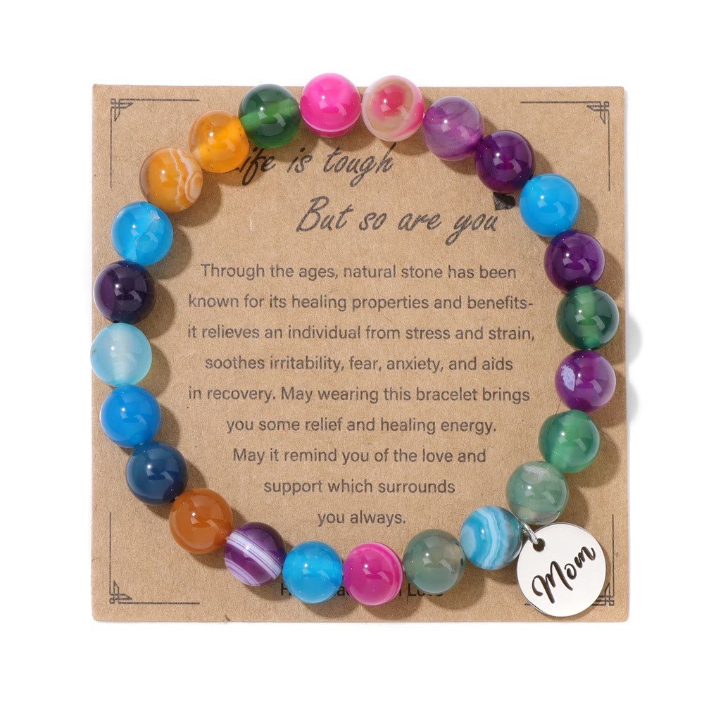 Olivenorma Natural Crystal Agate Beaded Mom Pendant Bracelet