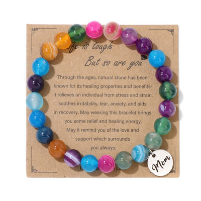 Olivenorma Natural Crystal Agate Beaded Mom Pendant Bracelet