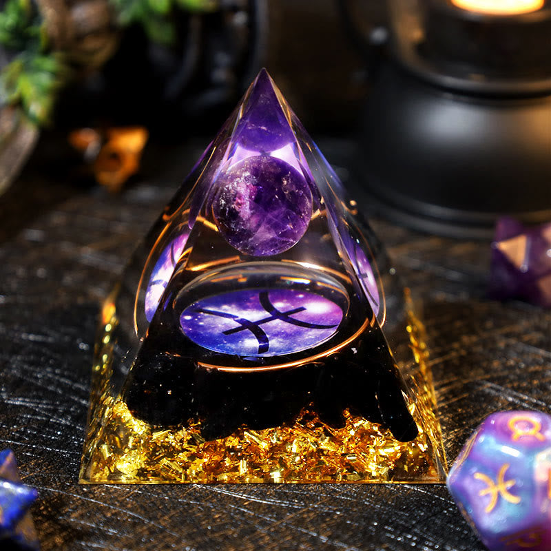 Olivenorma Amethyst Ball Obsidian Gravel Zodiac Pisces Orgone Pyramid