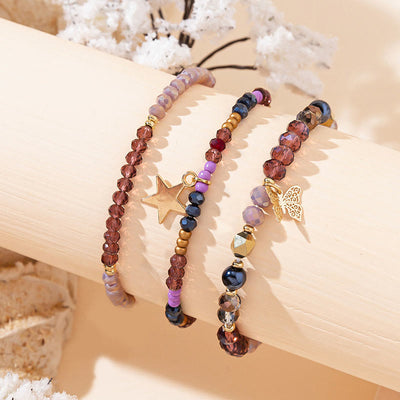 Olivenorma Crystal Beaded Gold Star Pendant Triple Layer Bracelet Set