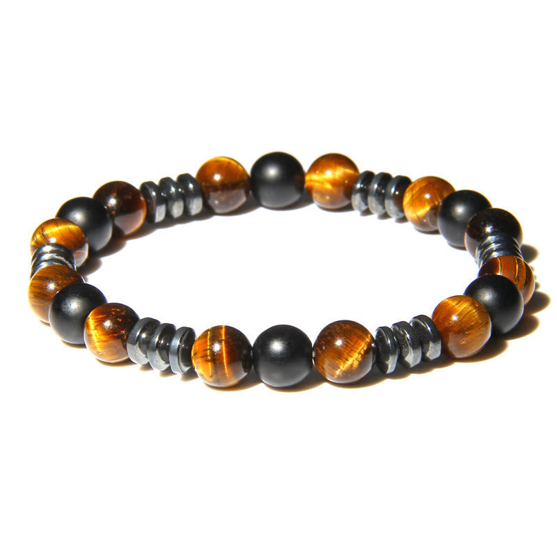 Olivenorma Natural Hematite Tiger Eye Stone Beads Bracelet