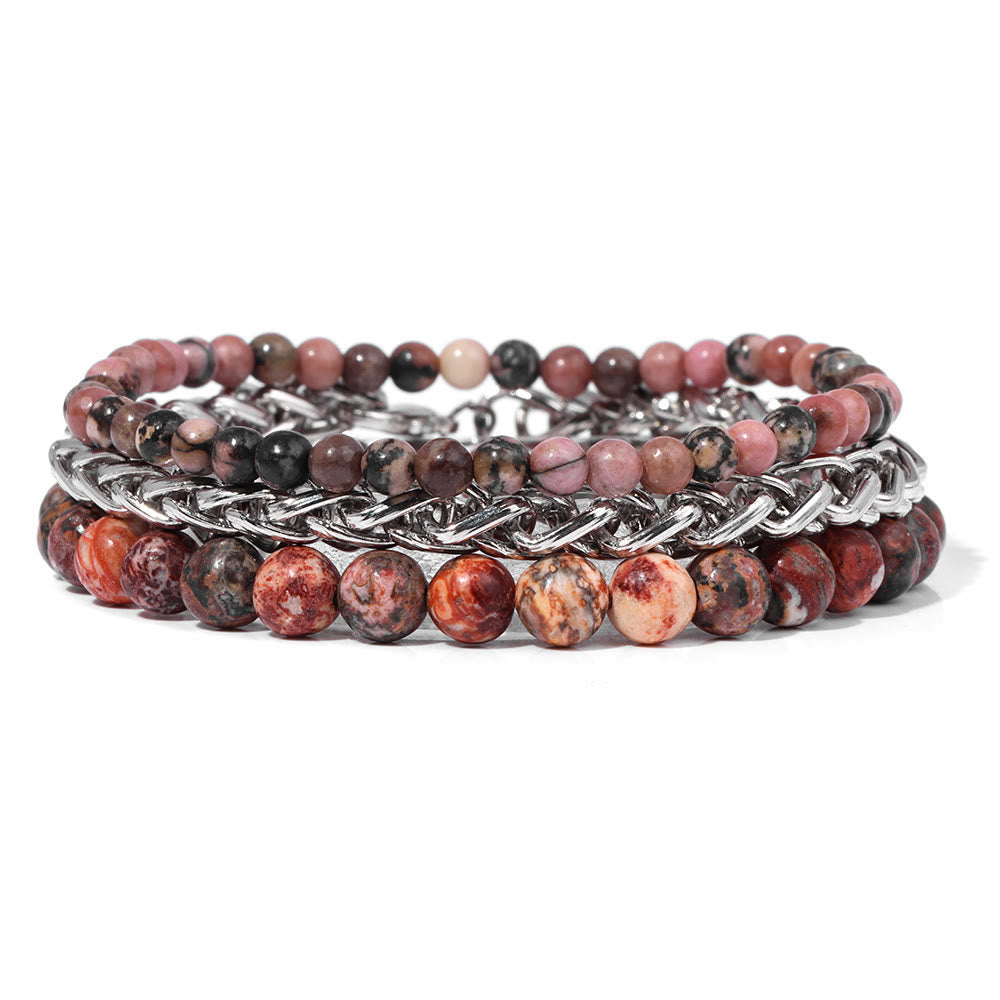 Olivenorma "Peace And Calm" Retro Rhodonite Bracelet Set