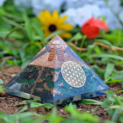 Olivenorma Malachite Flower Of Life Symbol Orgone Pyramid