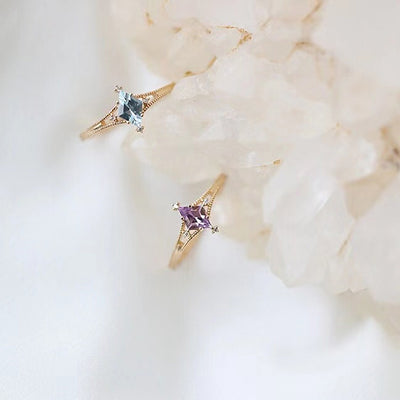 Olivenorma Blue Topaz Amethyst Healing Starburst Ring