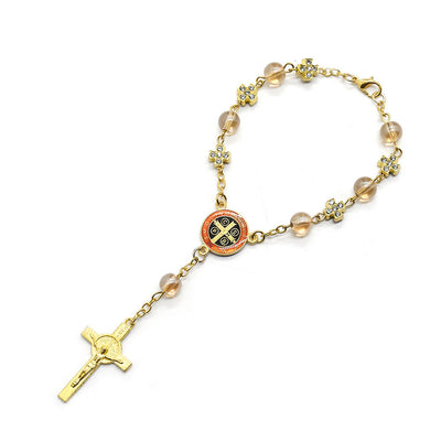 Olivenorma Prayer Beads Rosary Gold Cross Bracelet