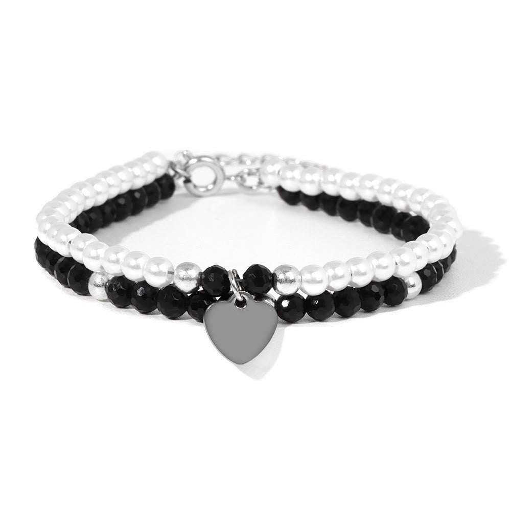 Olivenorma Faceted Stone Pearl Heart Charm Double Layer Bracelet