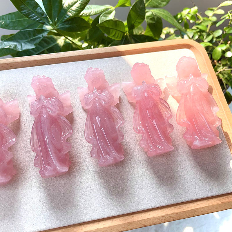 Olivenorma Rose Quartz Engraved Praying Angel Gemstone Decoration