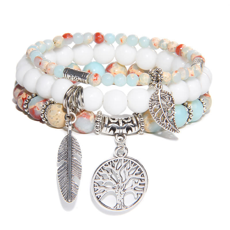 Olivenorma "Nature's Healing Moments" Blue Shoushan Stone Tree Of Life 3 Pieces Bracelet Set