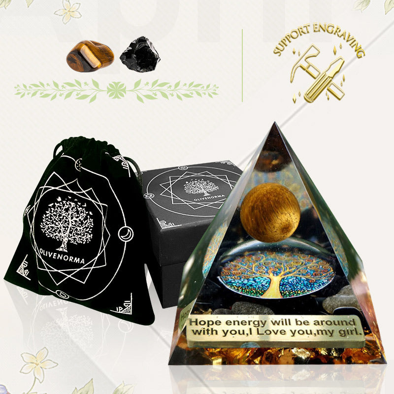 (Clearance 30% OFF / CODE: OFF30) - Olivenorma Tiger Eye Sphere & Obsidian Protection Orgone Pyramid