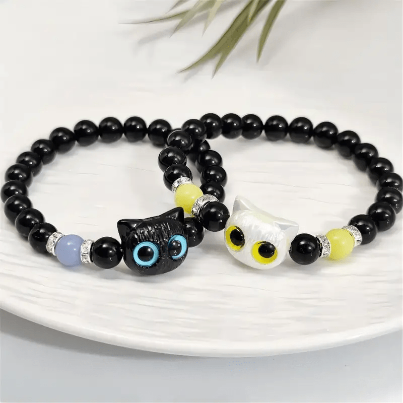 Olivenorma 1pcs Luminous Cute Cat Design Pendant Beaded Bracelet