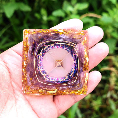 (Clearance 30% OFF / CODE: OFF30) - Olivenorma Amethyst with Rose Quartz Orgone Pyramid