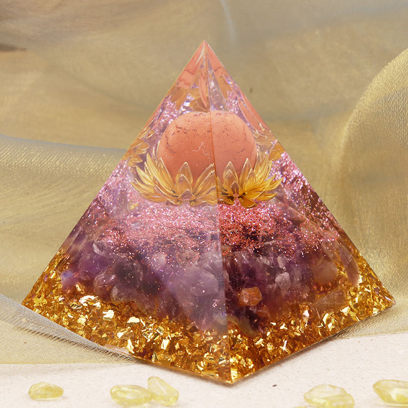 Olivenorma Sun Stone Sphere With Amethyst Orgone Pyramid