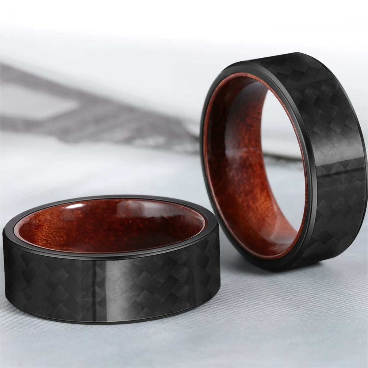 Olivenorma 8mm Black Twill Carbon Fiber Whiskey Barrel Wood Ring