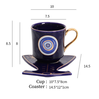 Olivenorma Hamsa Evil Eye Tea Cup Saucer Set Coaster