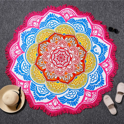 Olivenorma Polygonal Print Tassel Round Blanket Yoga Mat