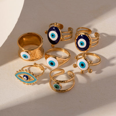 Olivenorma Various Evil Eye Glue Gold Adjustable Open Rings