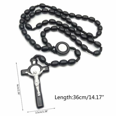 Olivenorma Wooden Beads Rosary Cross Necklace