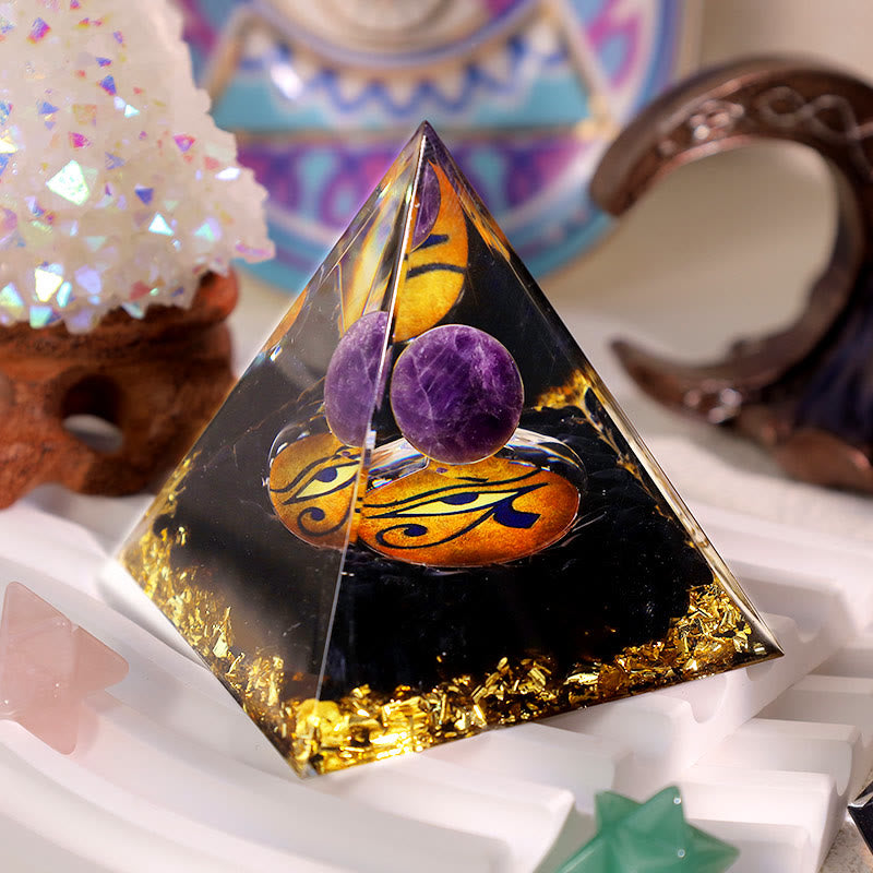 Olivenorma Amethyst Obsidian Eye Of Horus Orgone Pyramid