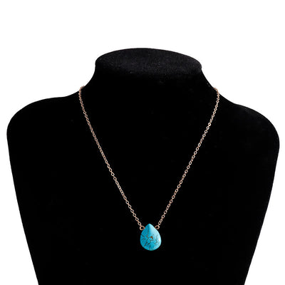 Olivenorma Turquoise Drop Shape Pendant Simple Collarbone Necklace