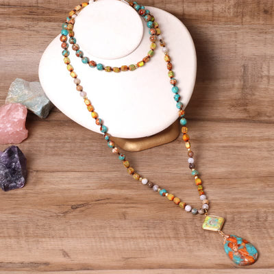 Olivenorma Natural Drop Shape Oyster Turquoise Mala Necklace