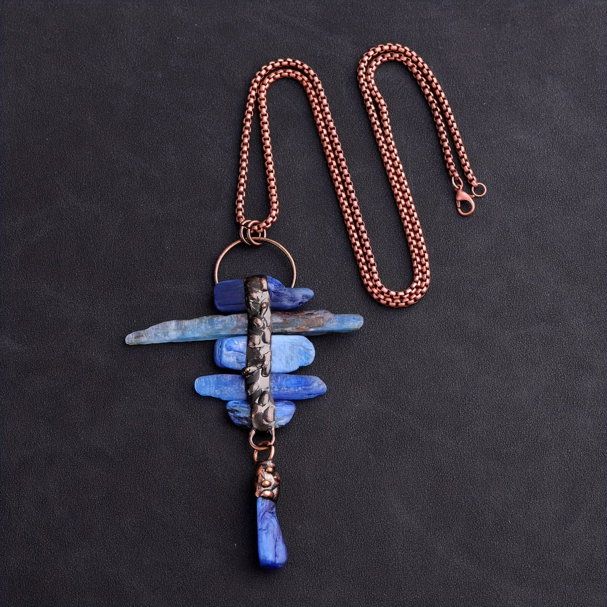 Olivenorma Irregular Kyanite Original Stone Six Link Tassel Necklace