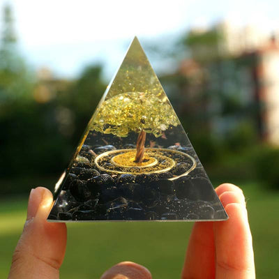 Olivenorma Peridot With Obsidian Tree Of Life Reiki Orgone Pyramid