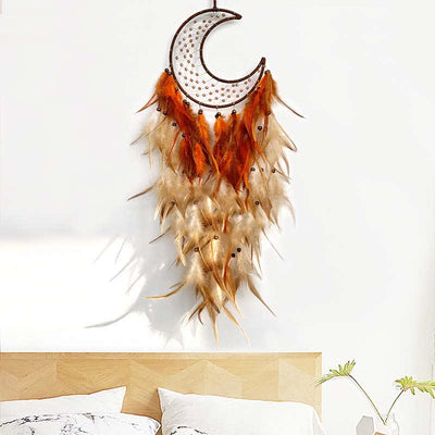 Olivenorma Woven Moon Contrasting Color Feather Dream Catcher