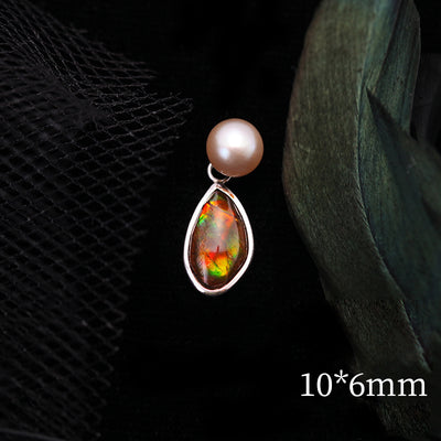 Olivenorma Natural Ammolite Freshwater Pearl 925 Silver Necklace