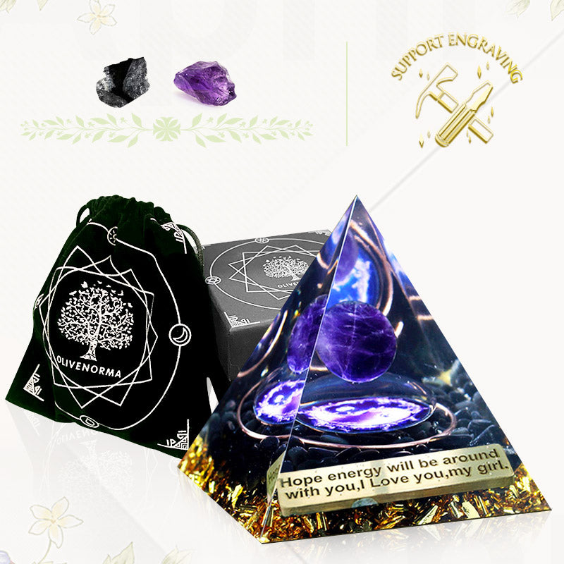 Olivenorma Black Tourmaline Amethyst Orgone Pyramid