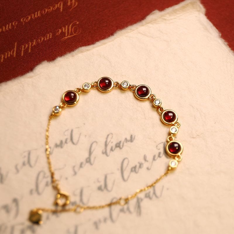 Olivenorma Natural Garnet Good Luck Gold Bracelet