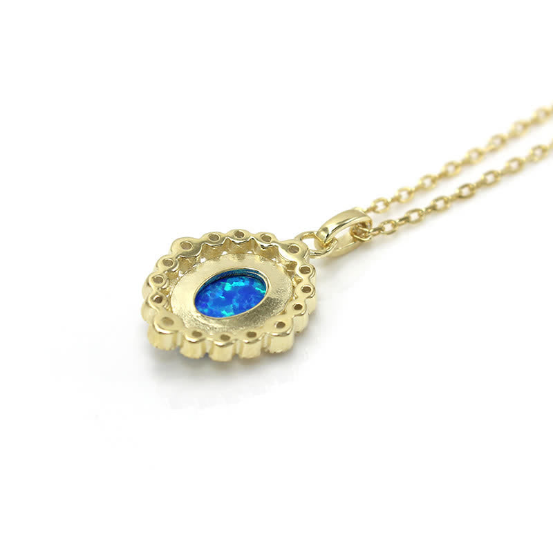 Olivenorma Blue Opal Oval Engraved Pendant Necklace