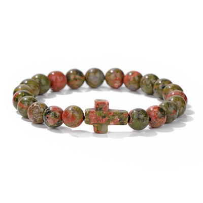 Olivenorma Natural Crystal Beads Cross Pendant Bracelet