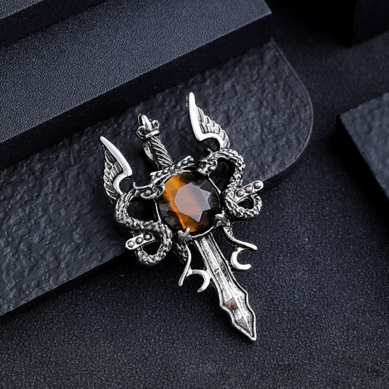 Olivenorma Natural Stone Flying Dragon Sword Pendant Necklace