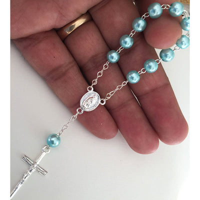 Olivenorma Pearl Cross Virgin Mary Rosary Bracelet