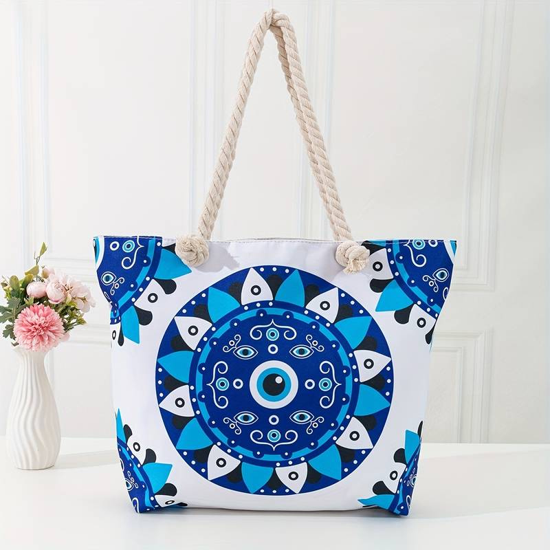 Olivenorma Blue Evil Eye Women Beach Tote Bag