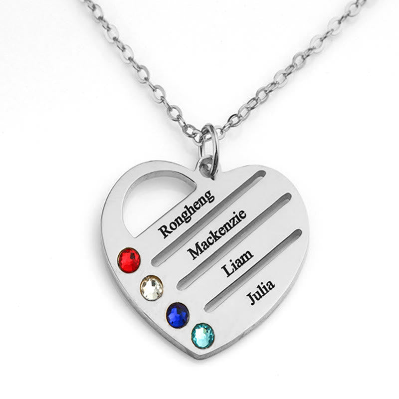 Olivenorma Heart Cutout Diamond Birthstone Name Pendant Necklace