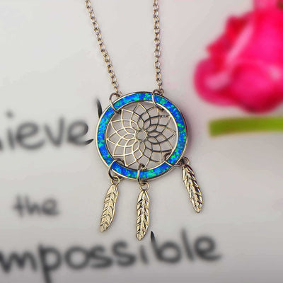 Olivenorma Blue Opal Dream Catcher Necklace