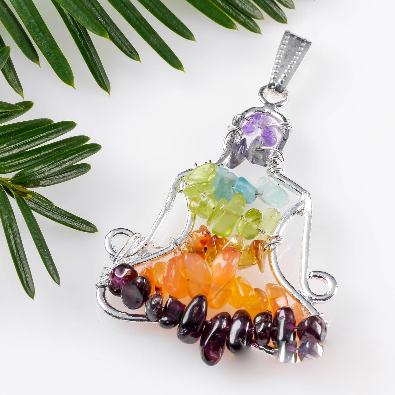 Olivenorma Chakra Crystal Pendant Yoga Meditation Wire Wrapped Neckalce