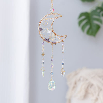 Olivenorma Amethyst Hand Wound Moon Pendant Suncatcher Wind Chime