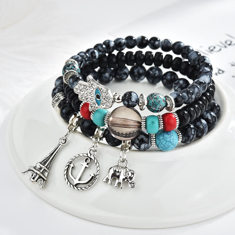 Olivenorma Elephant Tower Evil Eye Hamsa Bracelet Set