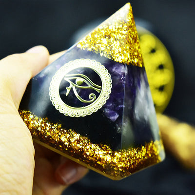 Olivenorma Amethyst Obsidian Eye Of Horus Symbol Orgone Pyramid