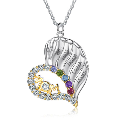 Olivenorma Mothers Birthstones Half Diamond Heart Necklace