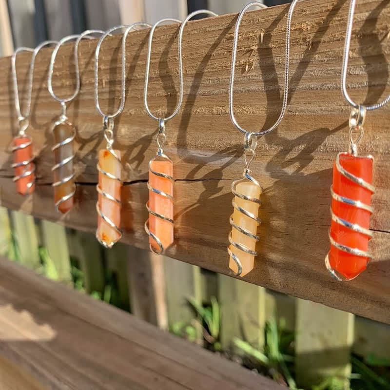 Olivenorma Carnelian Hexagonal Prism Bullet Head Crystal Necklace