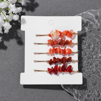 Olivenorma 5Pcs Healing Crystal Hairpin - Red Agate&Red Coral - image 2