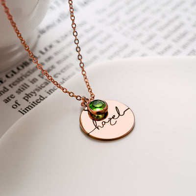 Olivenorma Round Engraved Birthstone Necklace