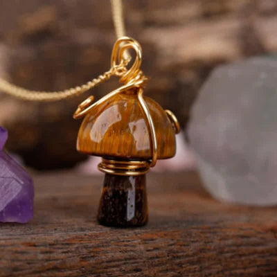 Olivenorma Natural Crystal Lucky Mushroom Necklace