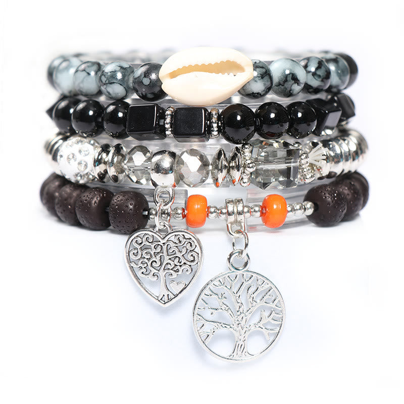 Olivenorma Tree Of Life Heart Pendant Beaded Bracelet Set