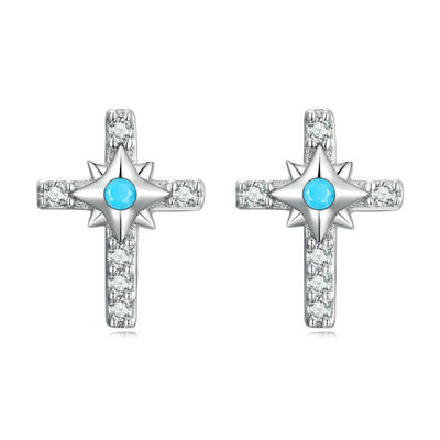 Olivenorma Turquoise Evil Eye Sun Cross Stud Ring Earrings