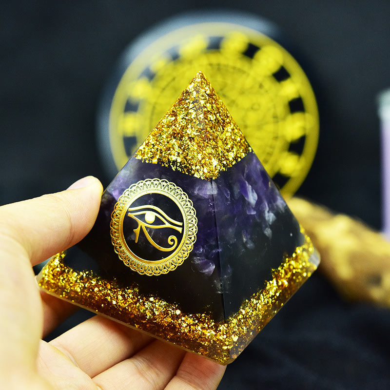 Olivenorma Divine Vision Amethyst & Obsidian Eye of Horus Orgone Pyramid - image 6